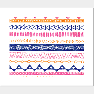 Peach Pink Orange Blue Turquoise Hand Drawn Watercolor Geometric pattern Posters and Art